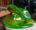Vintage Murano? Art Glass MCM Clam Shell Vase Bowl 6.25x4.75x4.75 Emerald