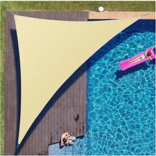 Beige 16' x 16' x 22' Sun Shade Sail - UV Blocking Heavy-Duty Outdoor Canopy