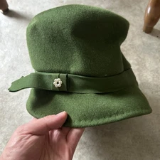 Vintage Zephyr Felt Henry Pollak NY Women's Hat Green 100% Wool Union Made USA