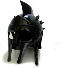 Generic Medieval Gladiator Crusader Black Helmet Armor Replica w/ Wooden Stand
