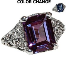 3CT Alexandrite 925 Solid Sterling Silver Filigree Style Ring Sz 6 US6