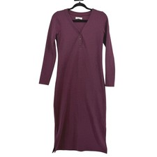 Madewell Henley Midi Dress Burgundy Plum Ribbed Knit Long Sleeve XXS