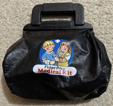 Vintage Fisher-Price Medical Kit Black Bag w/Accessories Pretend Play 1987