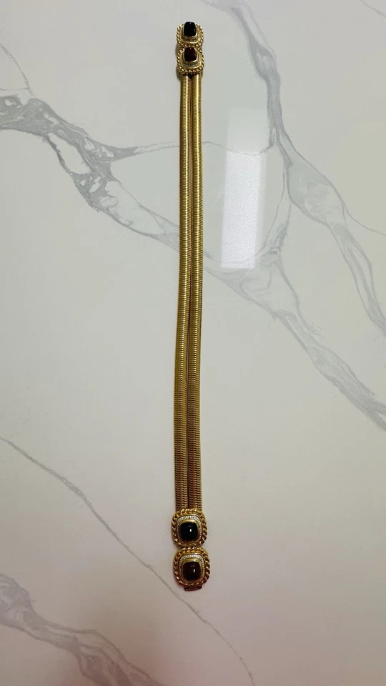 Cinturón Vintage Judith Leiber Doble Cadena Tono Dorado Piedras Semipreciosas #739 Nuevo Foto 2 de 4