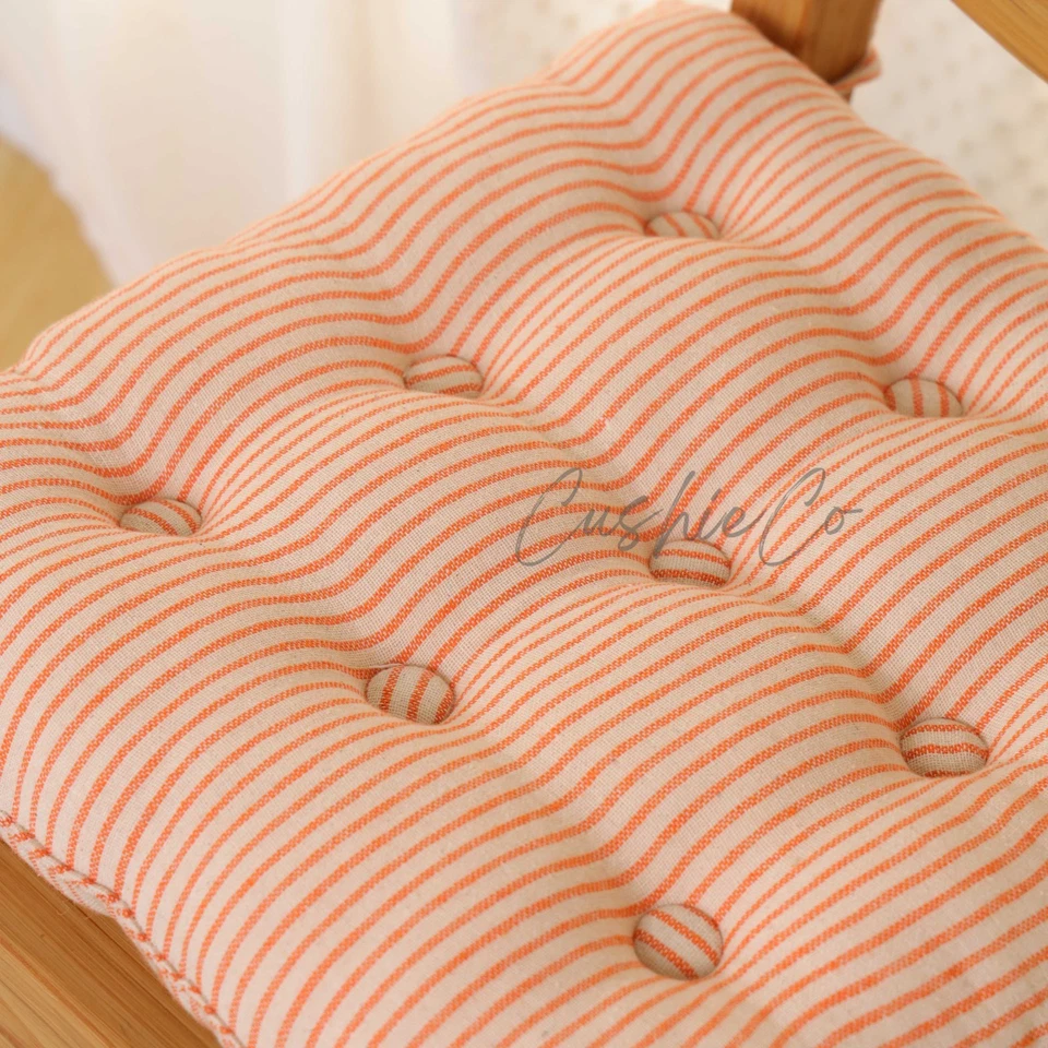 Striped Farmhouse Linen Chair Cushions with ties for Cozy Comfort French Seatpad - Image 4 of 4