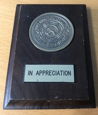 Washington County Fire District No 1 Oregon Wooden Plaque In Appreciation.