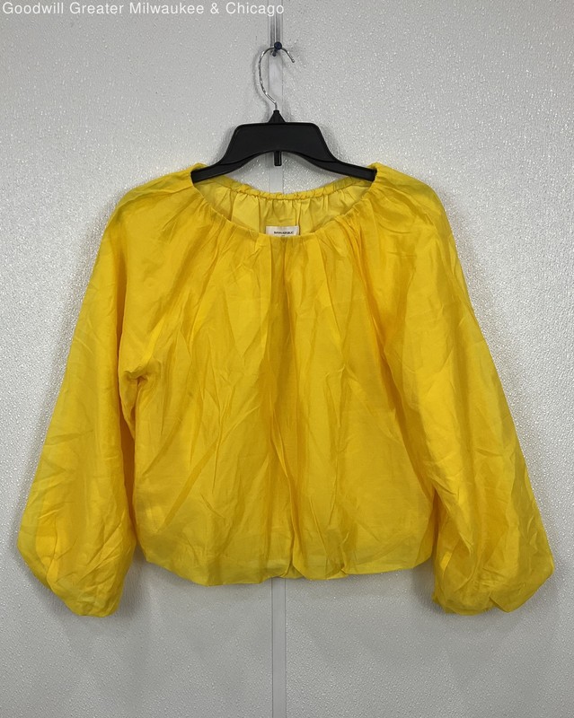 Banana Republic Women Blouse Yellow Solid Long Puffy Sleeve Shirt XS