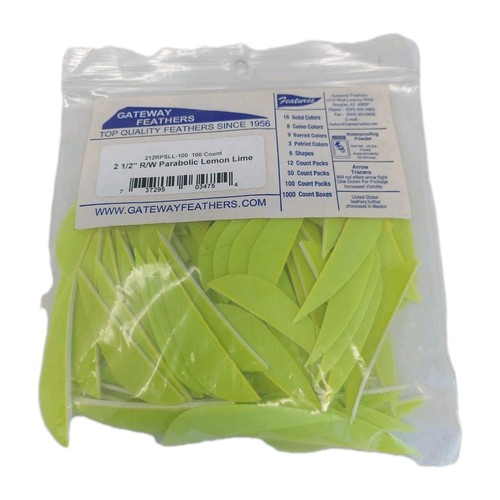 100 Pack Gateway Feathers 2.5" Right Wing: Parabolic Lemon Lime Green 212RPSLL - Picture 1 of 3