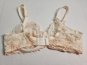 Vtg Lise Charmel 36E Bra Cream Embroidered Tangarine Rose Underwire Lace 