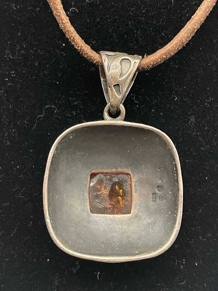 Precioso collar de plata esterlina Silpada de 15 pulgadas ámbar báltico con cordón marrón 925 Foto 4 de 4