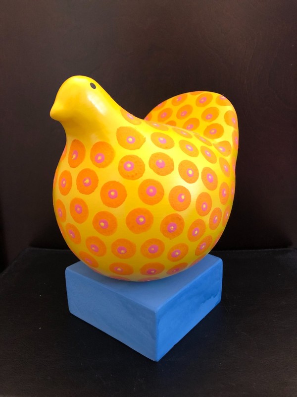 Handmade Clay Chicken - Made in El Salvador - Local Crafts - Yellow - Polka Dots