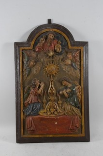 O14E25 Renaissance relief picture God the Father and angel 17th century wood carved