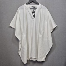Boohoo Beach Kaftan Size 12 White Cotton Flax Blend Breathable Holiday Casual