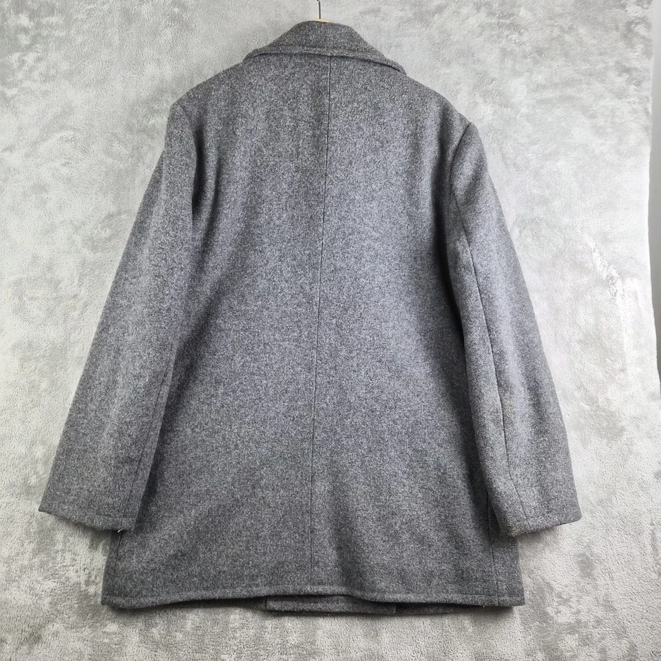 J Crew Peacoat Jacket Mens Large Gray Wool Primaloft Double Breasted Heavy Thick - Image 2 of 4