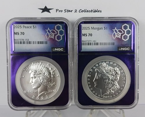 2025 Morgan-Peace Dollar two coin Set MS 70 traderbea Label NGC