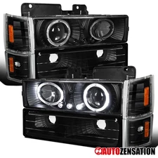 LED Halo Fit 1994-1998 C10 Yukon Sierra Black Projector Headlights+Corner Lamps