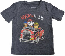 PAW PATROL BOYS "READY FOR ACTION" MARSHALL CHASE RUBBLE FIRE TRUCK GRAY TEE