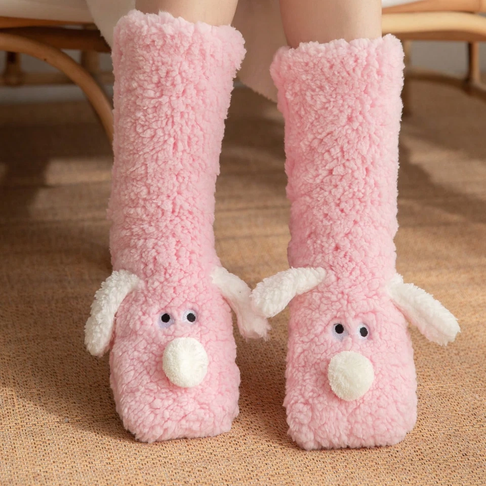 Women's Warm Thermal Lined Anti-Slip Socks Winter Cute Dog Fuzzy Slipper Socks - Image 4 of 4