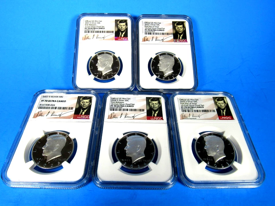 2021 To 2025  S Silver Proof Kennedy Half Dollars NGC Pf 70 Ucam  Portrait Label - Image 2 of 4