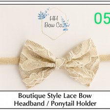 Cream Gold Bow Headband or Ponytail Holder Boutique Style
