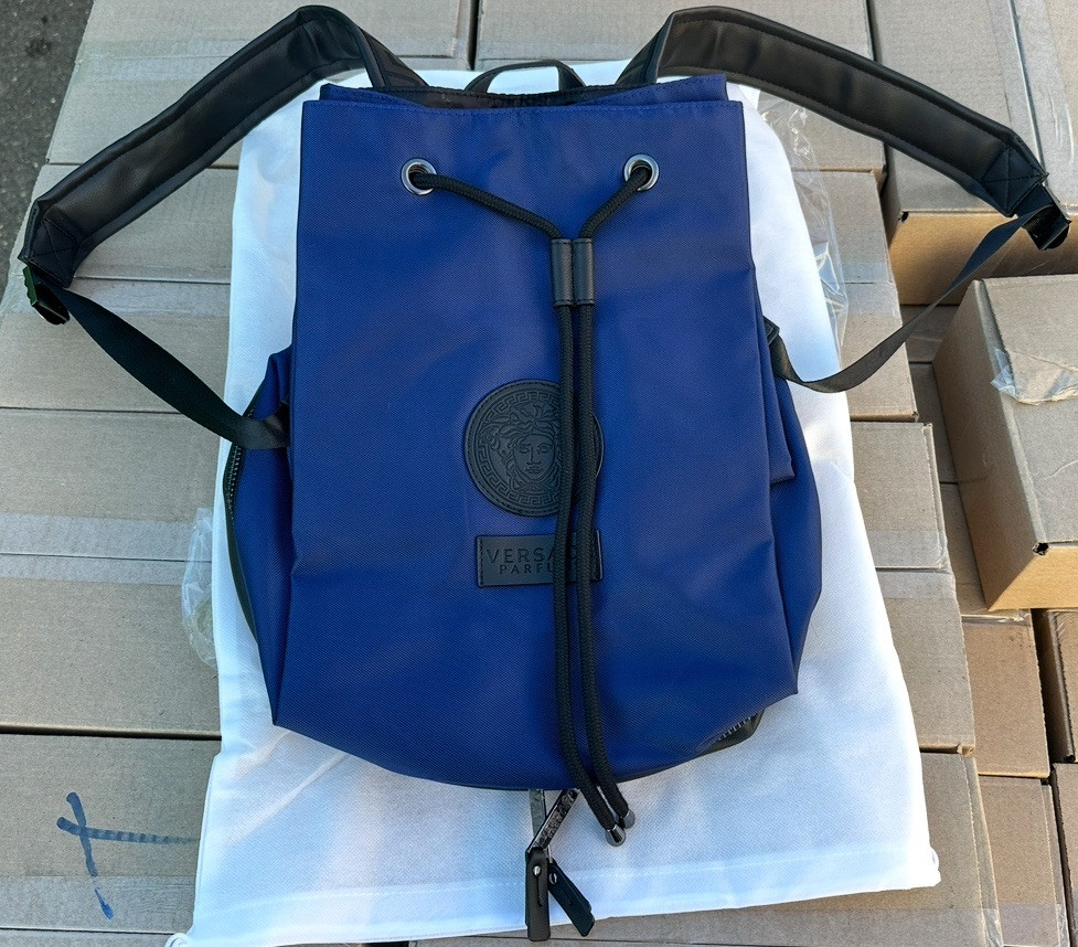 NEW Versace Parfums Blue Black Nylon Medusa Logo Backpack