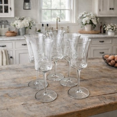 Vtg Leonard Silver SUMMERFIELD Etched Crystal Sherry Glasses - Set Of 5 - 1970s
