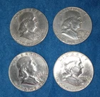 Lot of 4 - 1963 D Benjamin Franklin Silver Half Dollars - 90% Silver -