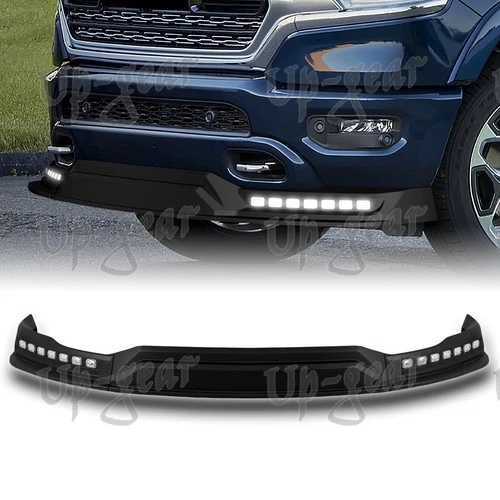 For 2019-2024 Dodge Ram 1500 Truck Black Front Bumper Lip W/LED Sequential Light