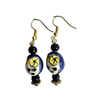 HAND PAINTED POLISHED VINTAGE LOOK NEW UNIQUE BOUTIQUE ORIGINAL DESIGN EARRINGS