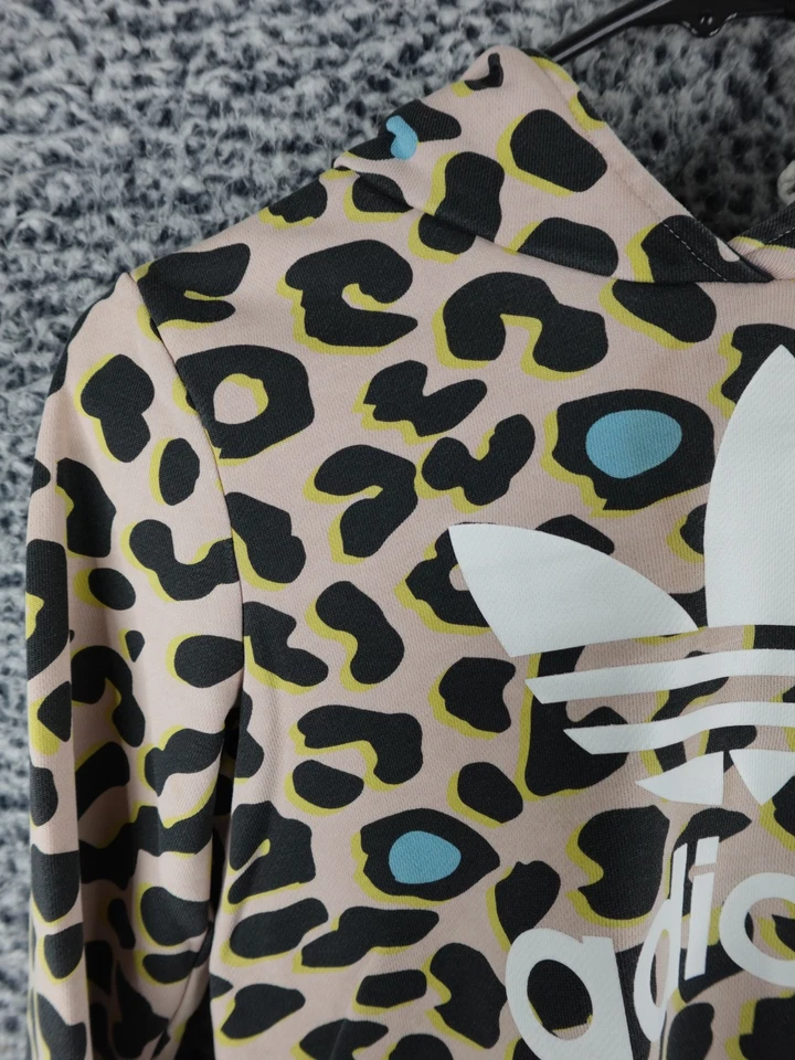 Adidas Originals Youth Long Sleeve Hoodie Leopard Print Light Pink Sweatshirt L - Image 2 of 4