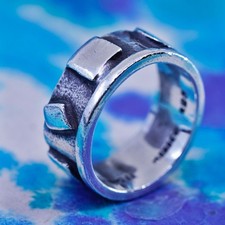 Size 10.75, vintage Sterling silver handmade ribbed ring, 925 statement band
