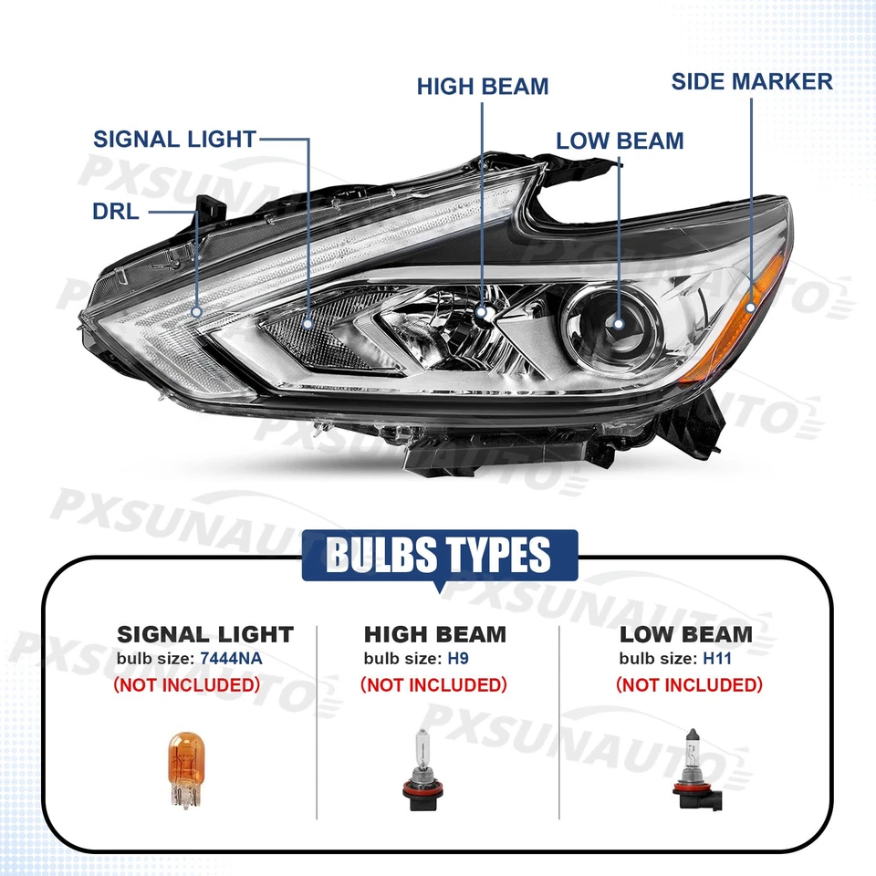 Faro halógeno sin LED DRL cromado para Nissan Altima 2016-2018 Foto 3 de 4