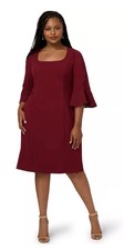 Adrianna Papell Plus Size Laser Cut Detail Dress Crimson 20W Bell Sleeve