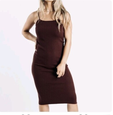 NWT House of Harlow 1960 Brown Ribbed Midi Bodycon Tank Top Dress Size  LARGE | eBay