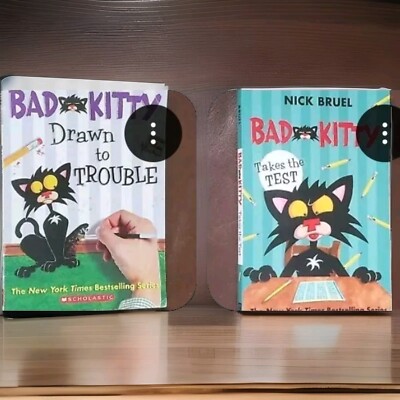 Lot Of 2 Bad Kitty Drawn to Trouble And Takes A Test by Nick Bruel... Paperback