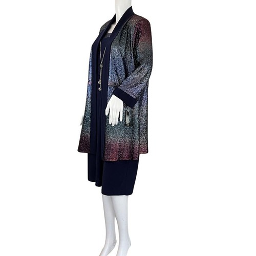 Vestido R&M Richards Para Mujer 2 Piezas Chaqueta Brillante Lámina Metálica Talla 16 - Imagen 3 de 7
