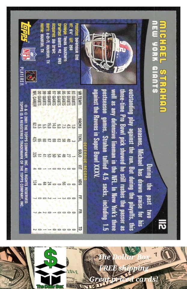 2001 Topps Topps Collection #112 Michael Strahan - New York Giants - Image 2 of 2