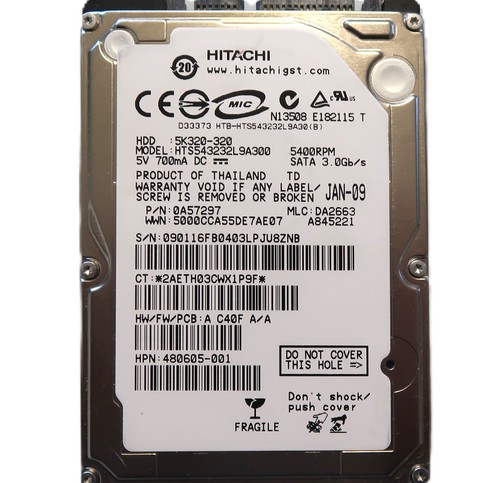 Hitachi HTS543232L9A300 0A57297 DA2663 (090) Thailand 320gb 2.5" Sata HDD 2009 - Picture 2 of 3