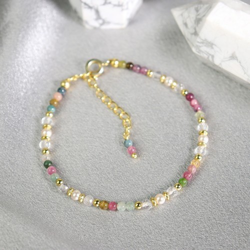 Pearl & Rainbow Tourmaline Beads Healing Crystal Gemstone Elegant Women Bracelet