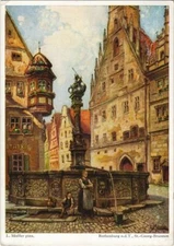 Old postcard Rothenburg- St Georgsbrunnen with town hall GERMANY (1076025)