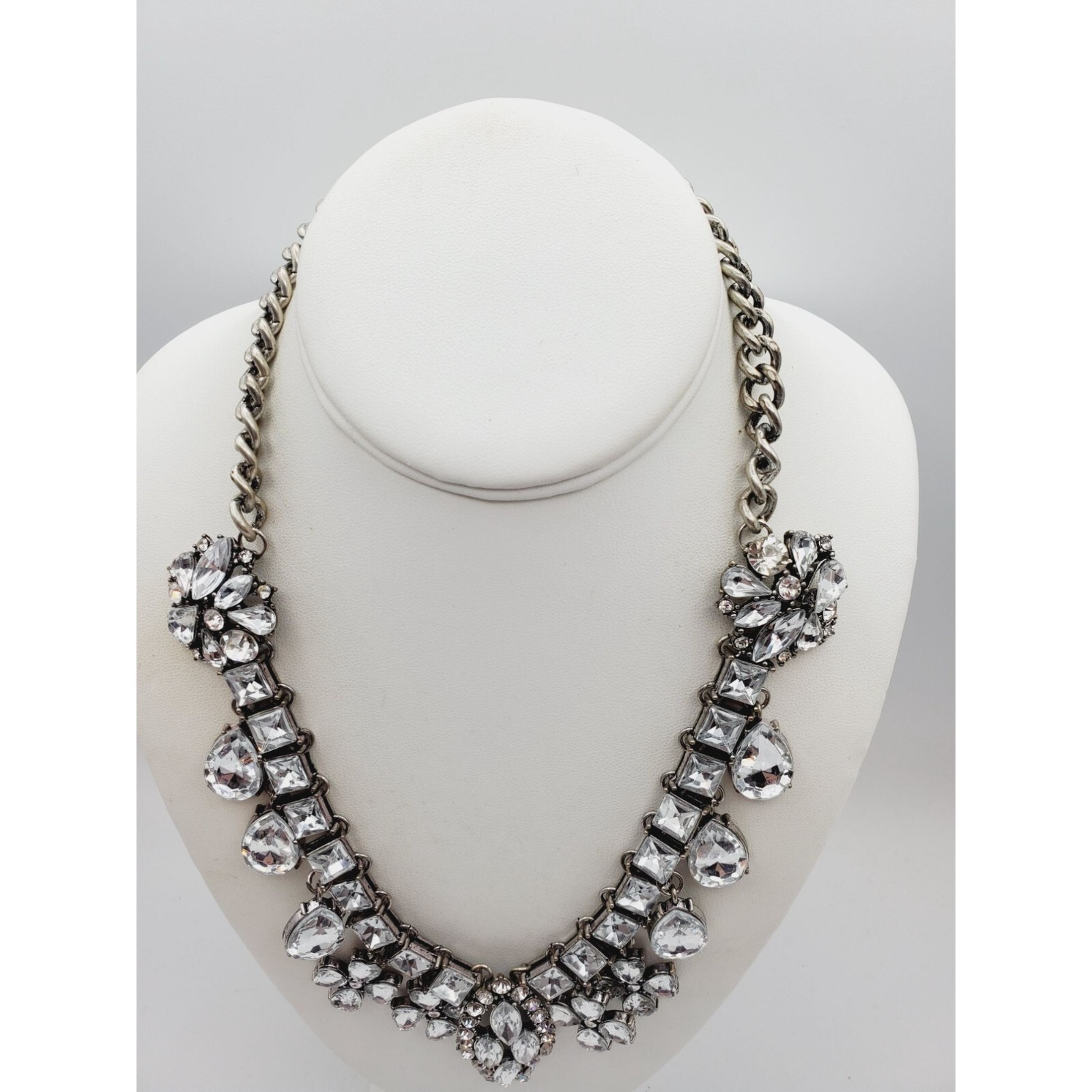 Statement  silver tone Rhinestone flower square t… - image 9