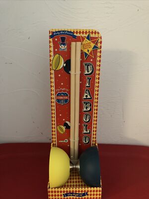 DIABOLO CARNIVAL CIRCUS STYLE Yellow & Blue with Trick Guide by Lucky Lad
