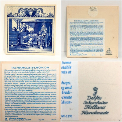 Delft Holland Handmade Tile Pharmacists Laboratory BW-1191 Burroughs Wellcome
