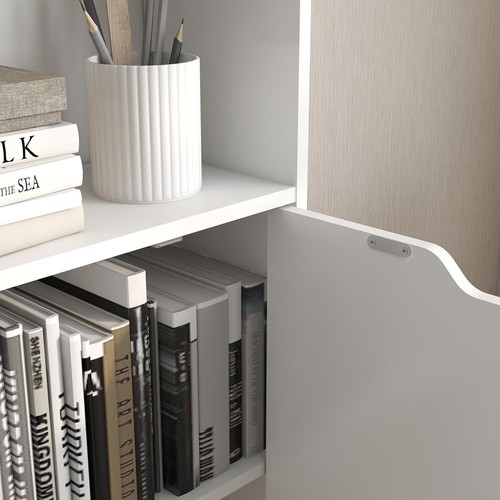 6 Tier Bookcase With 2 Door Cupboard Cabinet Storage Shelving Display Wood Shelf - Picture 2 of 24
