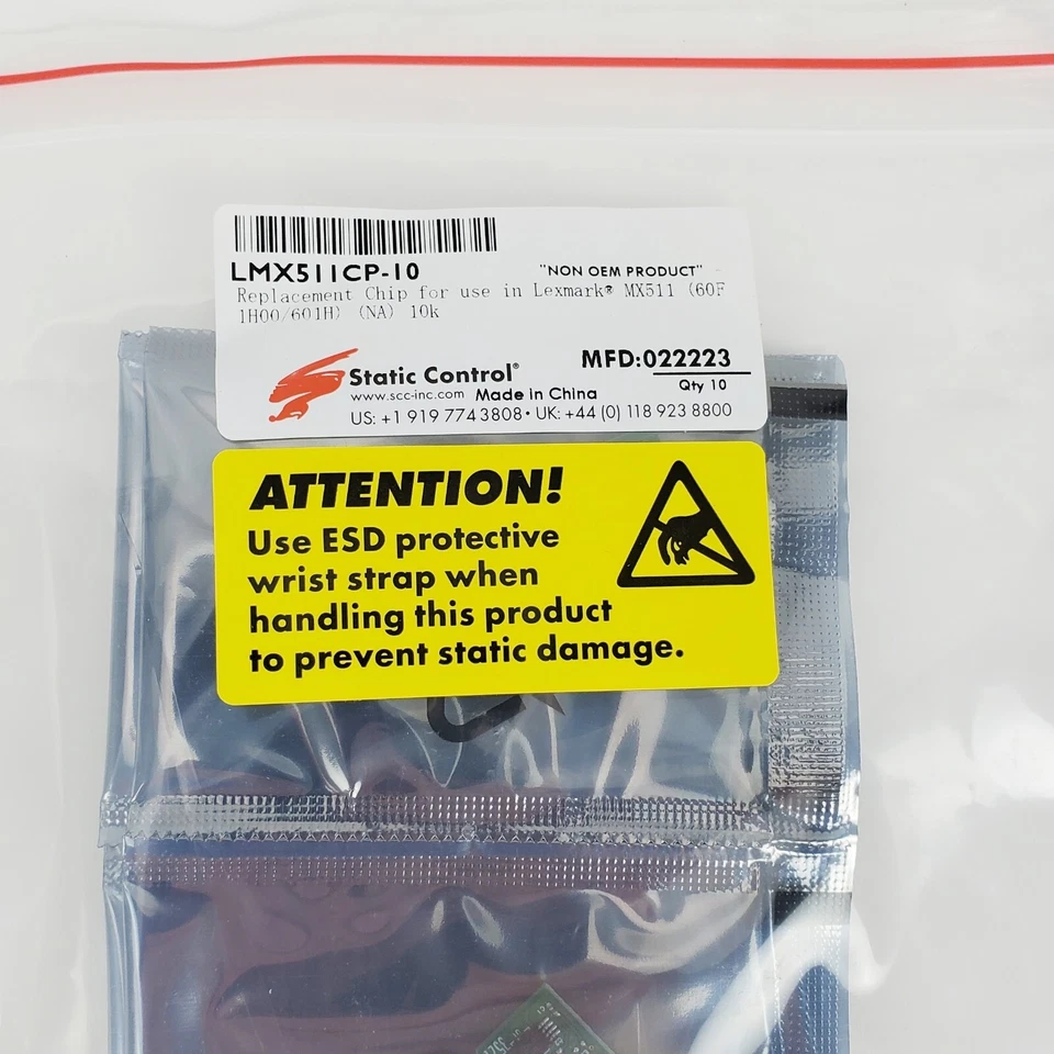 10 x Toner Reset Chips for Lexmark MX511, 10k Yield, 601H, 60F1H00, New Sealed! - Image 2 of 4