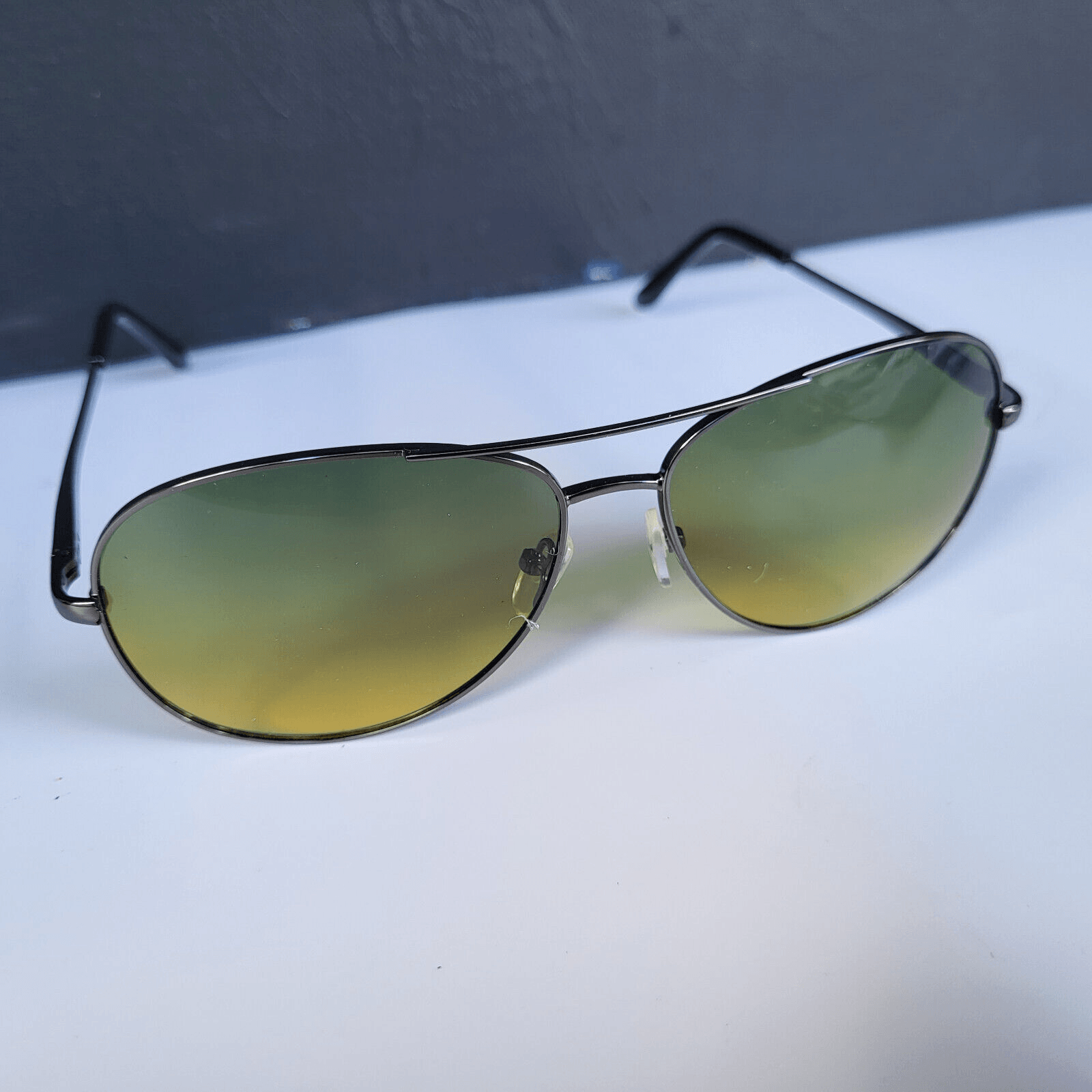 Yellow Ombre Green Lens Aviator Sunglasses-image