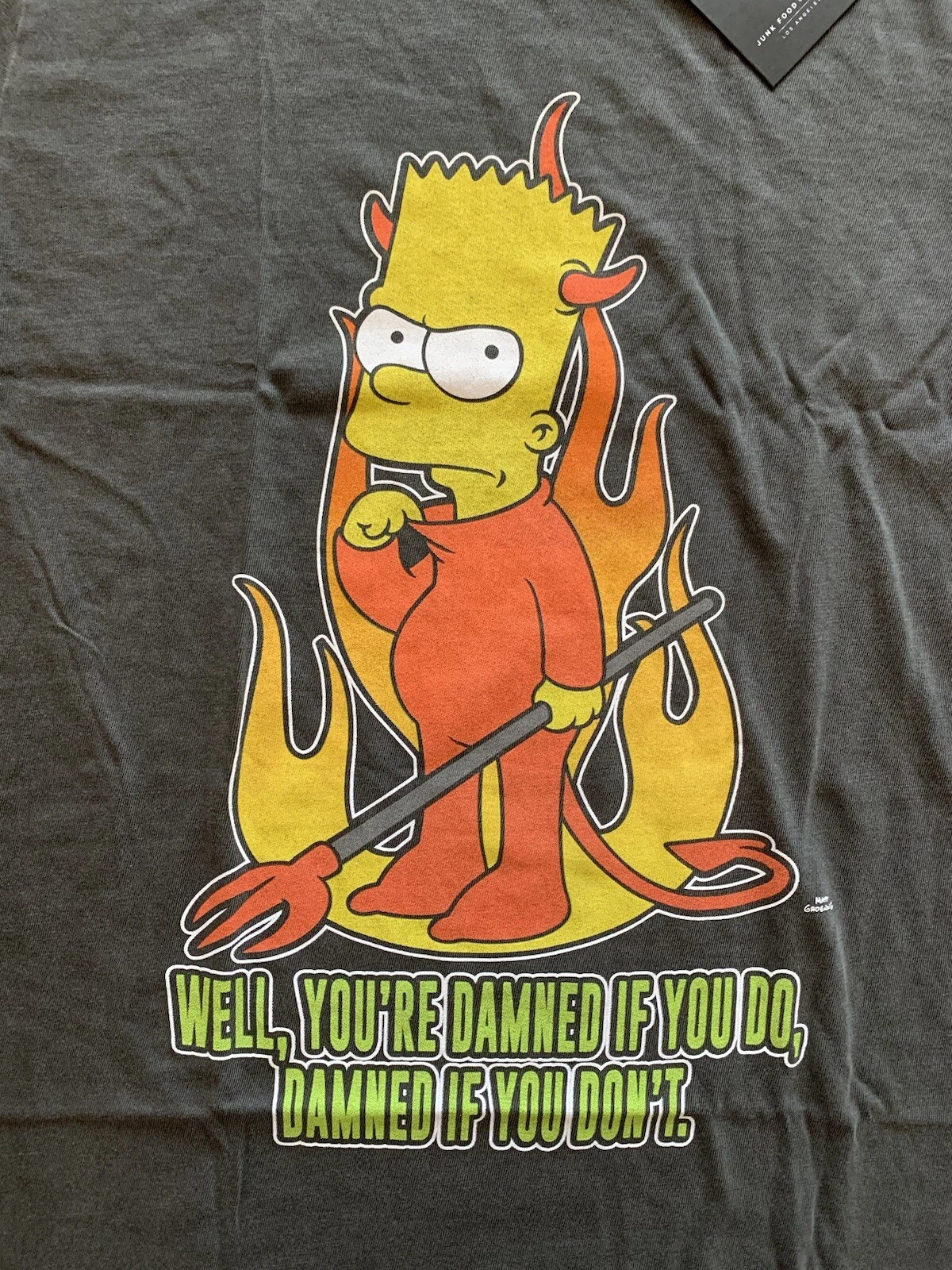 Junk Food Clothing The Simpsons Mens T-Shirt Medium Grey Bart Devil Retro