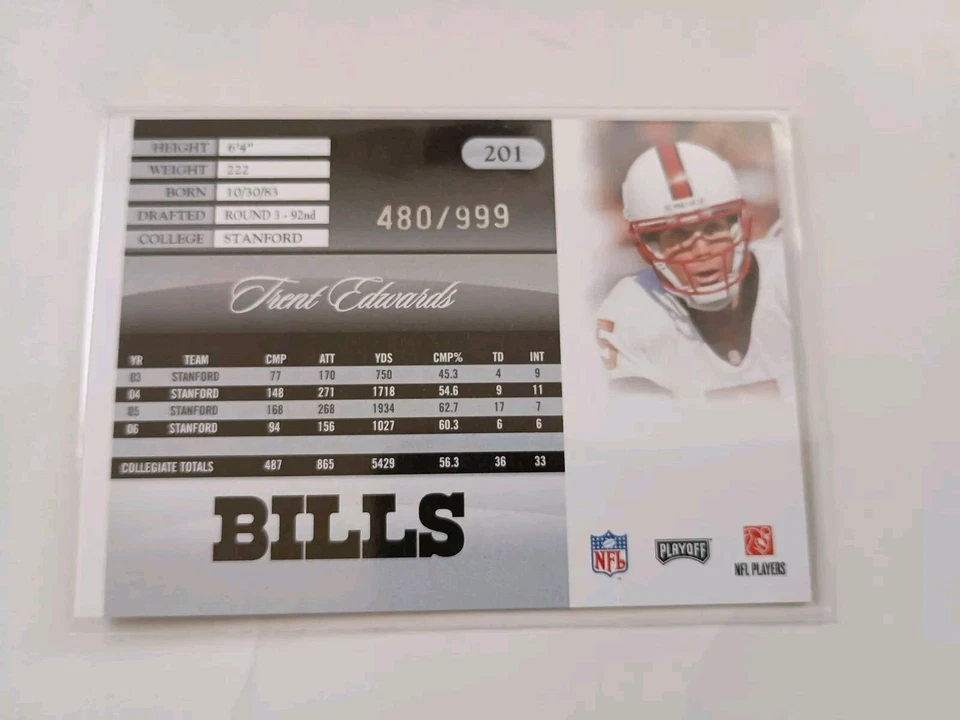 2007 Playoff Prestige Draft Picks Light Blue #201 Trent Edwards /999 Bills Card - Image 4 of 4