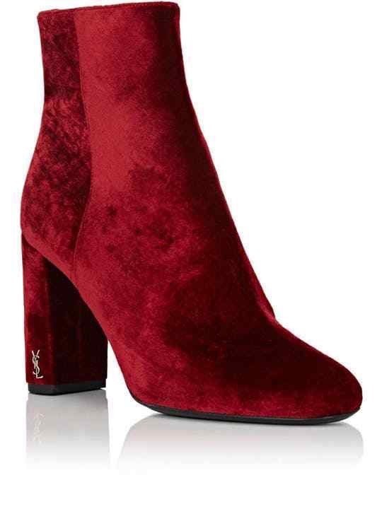 NIB Saint Laurent YSL Logo Loulou 90MM Velvet Red Ankle Boot
