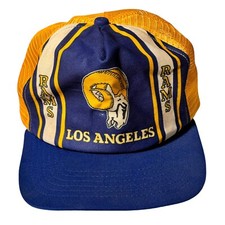 Official Los Angeles Rams NFL Blue Stripe Trucker Hat Vintage 70s New Era M L
